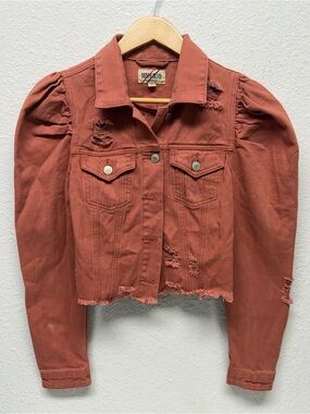 Distressed Rust Puff-Sleeve Denim Jacket - Denim Blvd